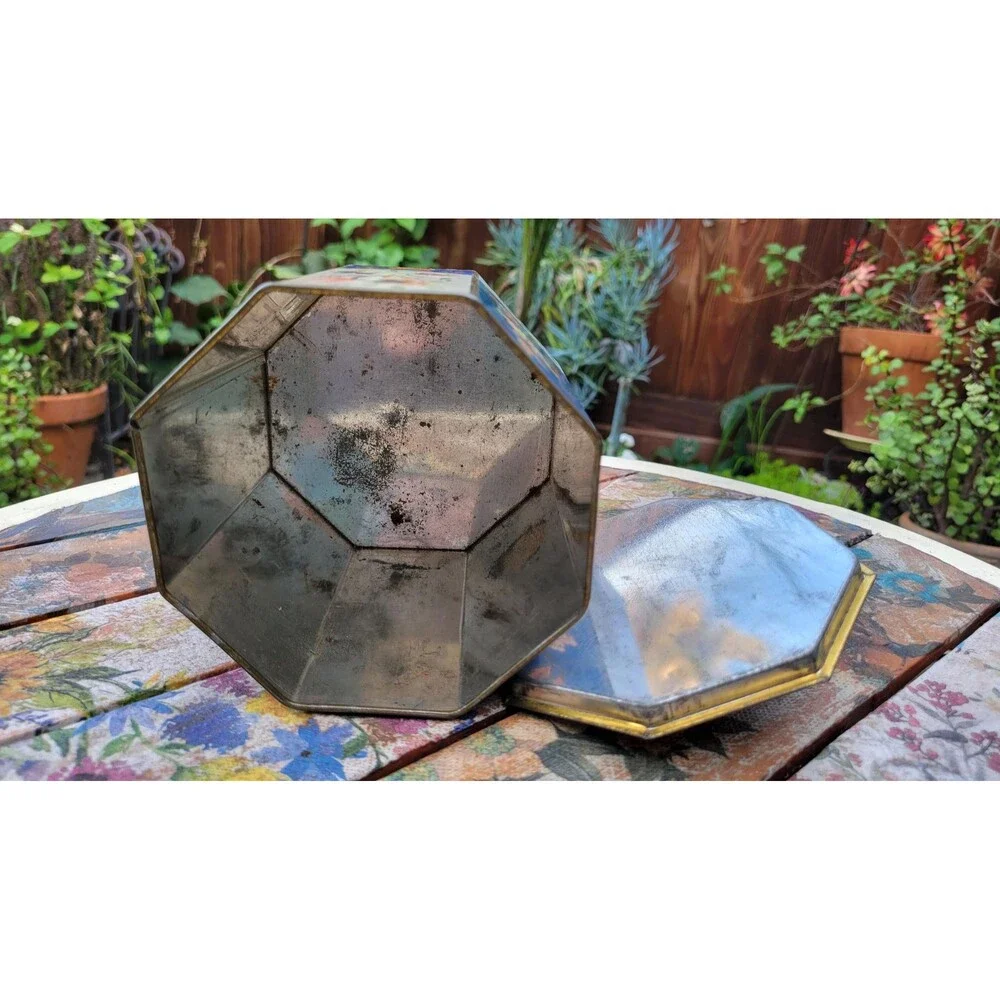 Vintage Edward Sharp & Sons Toffee Tin Octagonal Floral Chinoiserie Design